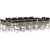 vidaXL 15-tlg. Garten-Essgruppe mit Kissen Hellgrau Poly Rattan