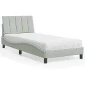 vidaXL Bett mit Matratze "Hanko" Hellgrau 90x190 cm Samt