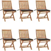 vidaXL Klappstühle mit Kissen, 6-teilig, Massivholz Teakholz