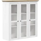 vidaXL Vitrinenschrank mit Glastüren BODO Weiß und Braun Kiefernholz