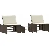 vidaXL Sonnenliegen 2 Stk. mit Tisch Braun Poly Rattan