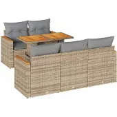 vidaXL 6-tlg. Garten-Sofagarnitur mit Kissen Beige Poly Rattan Akazie