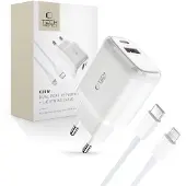 TechProtection C20W 2-Port-Netzwerk-Ladegerät Pd20W/Qc3.0 + Lightning-Kabel Weiss