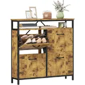 HOMCOM SCHUHSCHRANK mit 4 Klappen Schmal Schuhkipper mit Verstellbar Trennwand Braun