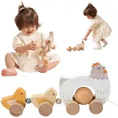 Viga Toys VIGA PolarB Holz-Huhn mit Küken zum Ziehen