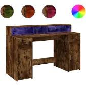 vidaXL LED-Schreibtisch Räuchereiche 140x55x91 cm Holzwerkstoff