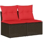 vidaXL 2-tlg. Garten-Sofagarnitur mit Kissen Braun Poly Rattan Akazie