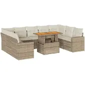 vidaXL 10-tlg. Garten-Sofagarnitur mit Kissen Beige Poly Rattan