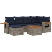 vidaXL 7-tlg. Garten-Sofagarnitur mit Kissen Grau Poly Rattan