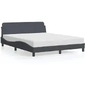 DKD Home Decor Bettgestell mit Kopfteil Dunkelgrau 160x200 cm Samt