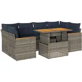 vidaXL 7-tlg. Garten-Sofagarnitur mit Kissen Grau Poly Rattan