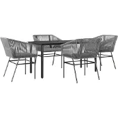 vidaXL 5-tlg. Garten-Essgruppe mit Kissen Grau Poly Rattan Glas