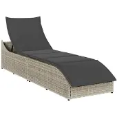 vidaXL Klappliege mit Auflage und Stauraum Hellgrau Poly-Rattan