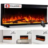 KAMINIO Elektrokamin LEA - Elektrischer 3-in-1 Kamin mit Panoramaview, Heizung, 3D-Flammeneffekt, 12 Flammenfarben, Fernbedienung - 36 Zoll