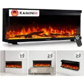 KAMINIO Elektrokamin LEA - Elektrischer 3-in-1 Kamin mit Panoramaview, Heizung, 3D-Flammeneffekt, 12 Flammenfarben, Fernbedienung - 42 Zoll