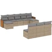 vidaXL 10-tlg. Garten-Sofagarnitur mit Kissen Beige Poly Rattan