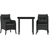 vidaXL 3-tlg. Garten-Essgruppe mit Kissen Schwarz Poly Rattan