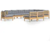 vidaXL 10-tlg. Garten-Lounge-Set mit Grauen Kissen Kiefer Massivholz