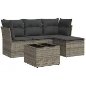 vidaXL 5-tlg. Garten-Sofagarnitur mit Kissen Grau Poly Rattan