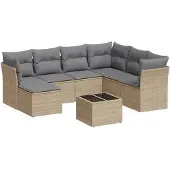 vidaXL 8-tlg. Garten-Sofagarnitur mit Kissen Beige Poly Rattan