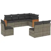 vidaXL 8-tlg. Garten-Sofagarnitur mit Kissen Grau Poly Rattan