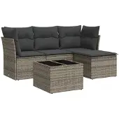 vidaXL 5-tlg. Garten-Sofagarnitur mit Kissen Grau Poly Rattan