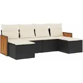 vidaXL 6-tlg. Garten-Sofagarnitur mit Kissen Schwarz Poly Rattan