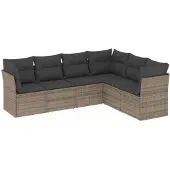 vidaXL 6-tlg. Garten-Sofagarnitur mit Kissen Grau Poly Rattan