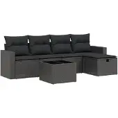 DKD Home Decor vidaXL 6-tlg. Garten-Sofagarnitur mit Kissen Schwarz Poly Rattan