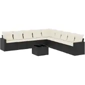 vidaXL 10-tlg. Garten-Sofagarnitur mit Kissen Schwarz Poly Rattan
