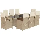 vidaXL 9-tlg. Garten-Essgruppe mit Kissen Beige Poly Rattan