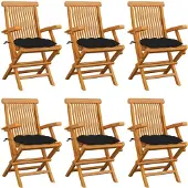 vidaXL Klappstühle mit schwarzen Kissen, 6-teilig, Massivholz Teakholz