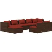 vidaXL 9-tlg. Garten-Lounge-Set mit Kissen Braun Poly Rattan