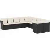 vidaXL 10-tlg. Garten-Sofagarnitur mit Kissen Schwarz Poly Rattan