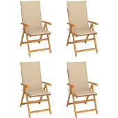 vidaXL Klappstühle, 4er-Set, mit beigen Kissen, aus massivem Teakholz
