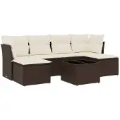 vidaXL 7-tlg. Garten-Sofagarnitur mit Kissen Braun Poly Rattan