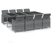vidaXL 9-tlg. Garten-Essgruppe mit Kissen Poly Rattan Grau