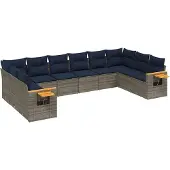 vidaXL 10-tlg. Garten-Sofagarnitur mit Kissen Grau Poly Rattan