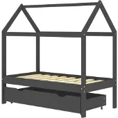vidaXL Kinderbett mit Schublade Dunkelgrau Massivholz Kiefer 70x140 cm