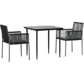 vidaXL 3-tlg. Garten-Essgruppe mit Kissen Schwarz Poly Rattan & Stahl