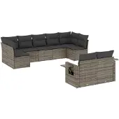 vidaXL 9-tlg. Garten-Sofagarnitur mit Kissen Grau Poly Rattan