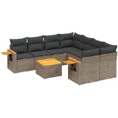 vidaXL 9-tlg. Garten-Sofagarnitur mit Kissen Grau Poly Rattan