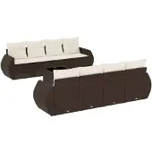 vidaXL 9-tlg. Garten-Sofagarnitur mit Kissen Braun Poly Rattan