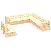 vidaXL 9-tlg. Garten-Lounge-Set mit Creme Kissen Massivholz Kiefer