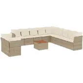 vidaXL 12-tlg. Garten-Sofagarnitur mit Kissen Beige Poly Rattan