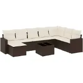 vidaXL 9-tlg. Garten-Sofagarnitur mit Kissen Braun Poly Rattan