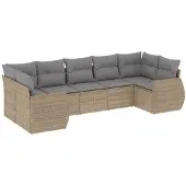 vidaXL 7-tlg. Garten-Sofagarnitur mit Kissen Beige Poly Rattan
