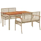 vidaXL 3-tlg. Garten-Essgruppe mit Kissen Beige Poly Rattan