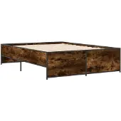 vidaXL Bettgestell Räuchereiche 135x190 cm Holzwerkstoff und Metall