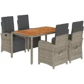 vidaXL 5-tlg. Garten-Essgruppe mit Kissen Grau Poly Rattan